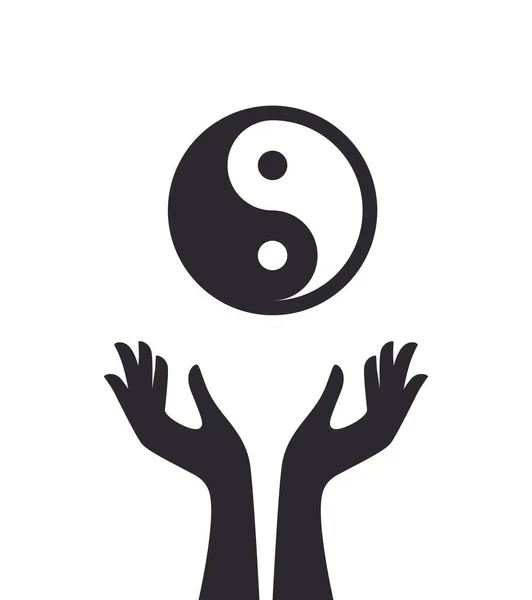 Logotipo Silhueta Vetorial Ying Yang Mão Isolado Sobre Fundo Branco — Vetor de Stock