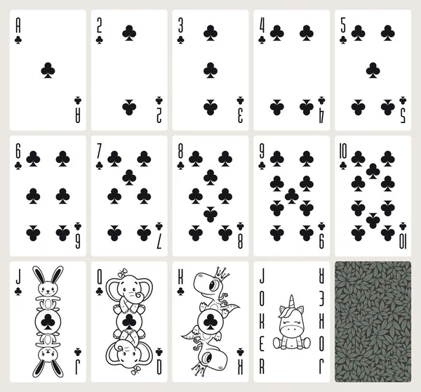 Vector Μωρό Πόκερ Παίζει Χαρτιά Ζώα Στολή Κλαμπ Αρχικό Κατάστρωμα — Διανυσματικό Αρχείο