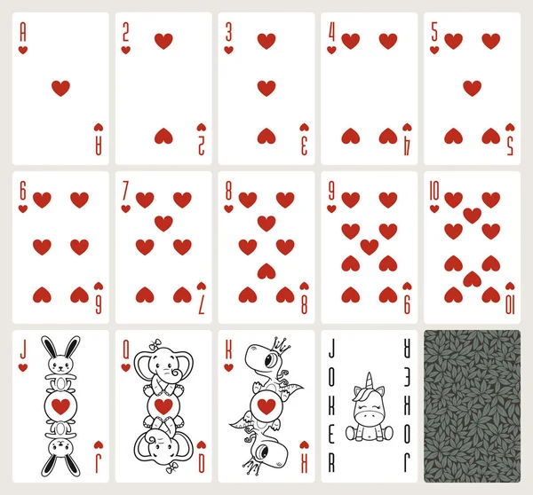 Vector Μωρό Πόκερ Παίζει Χαρτιά Ζώα Καρδιές Ταιριάζουν Αρχικό Κατάστρωμα — Διανυσματικό Αρχείο