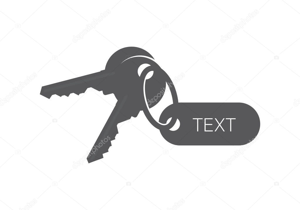 Vector icon keys with keychain with key fob. Outline isolated silhouette.