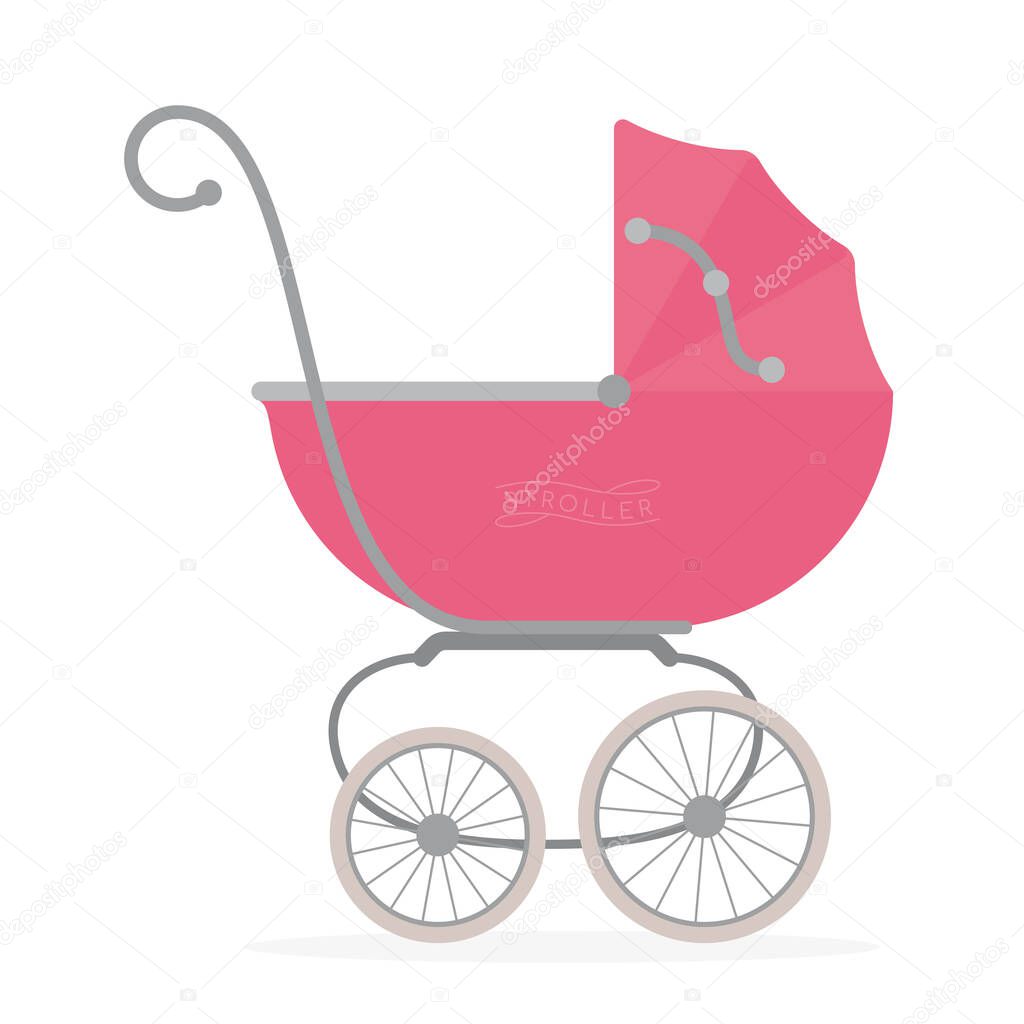 Vector vintage colored stroller.  Isolated on white background