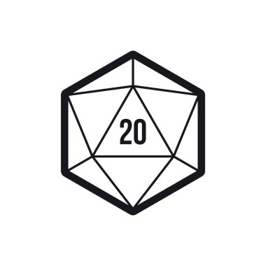 Vector 20 sided game dice multi sides. 20d dice line art vector icon. Isolated on white background. clipart