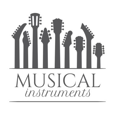 Vector logo gitar siyah siluetleri. Müzik Enstrümanı. Beyaz arkaplanda izole.