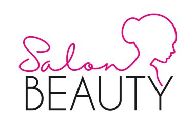 Kadın kafası silueti olan vektör logosu. Mesaj Salonu Güzellik. Beyaz arkaplanda izole