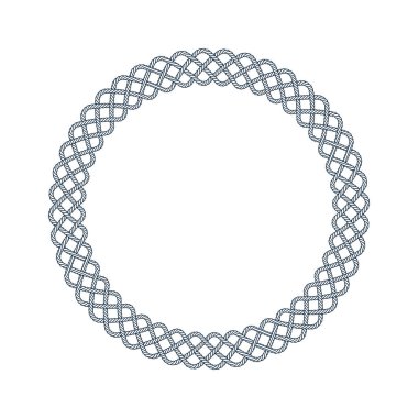 Birbirine bağlı iplerden yapılmış vektör dairesi mandala. Beyaz arkaplanda izole.