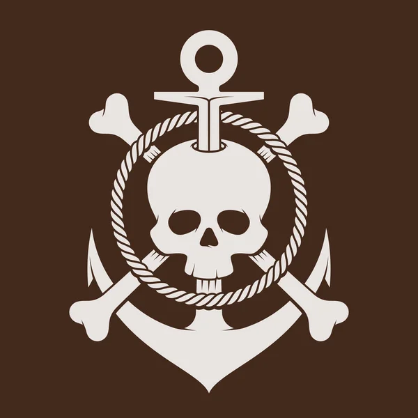 Vektorový Symbol Pirátské Lebky Zkříženými Hnáty Lanem Kotvou Hnědém Pozadí — Stockový vektor