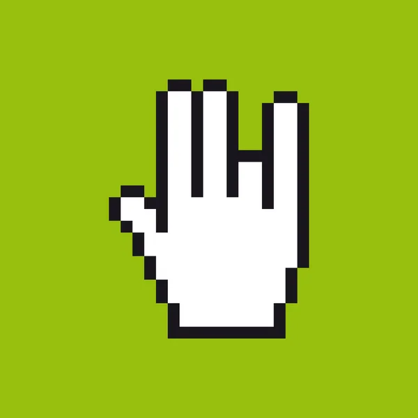 Vector Pixel Cursor Hand Pictogram Gebaren Groene Achtergrond — Stockvector