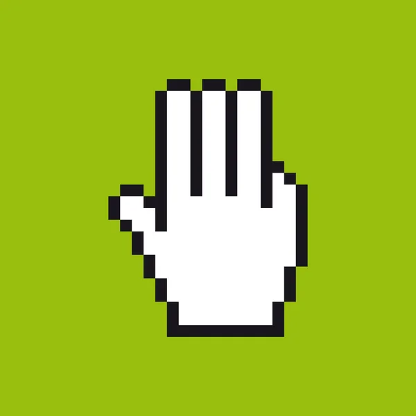 Vector Pixel Cursor Hand Pictogram Gebaren Vingers Groene Achtergrond — Stockvector