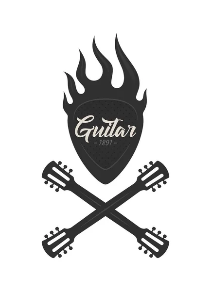 Logotipo Vetor Crânio Guitarra Chama Com Ossos Cruzados Isolado Sobre —  Vetores de Stock