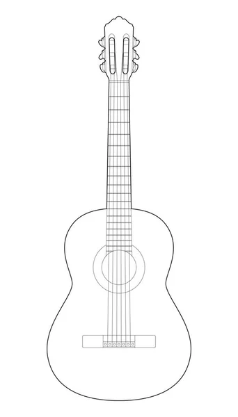 Vector Black Line Guitar Illustration Isolated White Background — Stock Vector