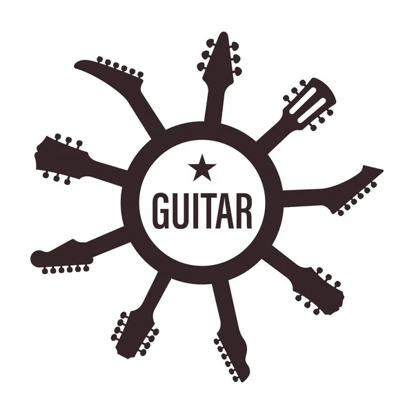 Vector Logo Gitarre Schwarze Silhouetten Isoliert Auf Weißem Hintergrund — Stockvektor