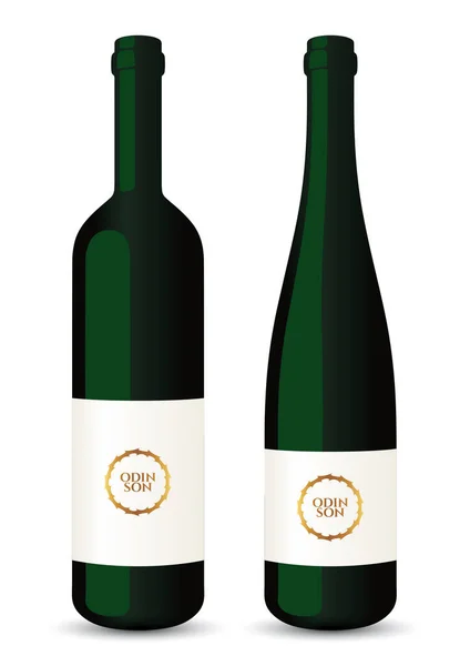 Vector Realista Botellas Vino Con Etiqueta Aislado Fondo Blanco — Archivo Imágenes Vectoriales