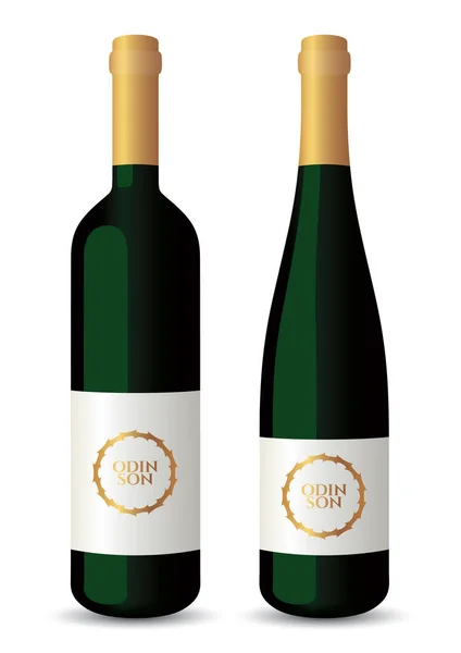 Vektor Realistisk Vin Flaskor Kvickt Etikett Isolerad Vit Bakgrund — Stock vektor