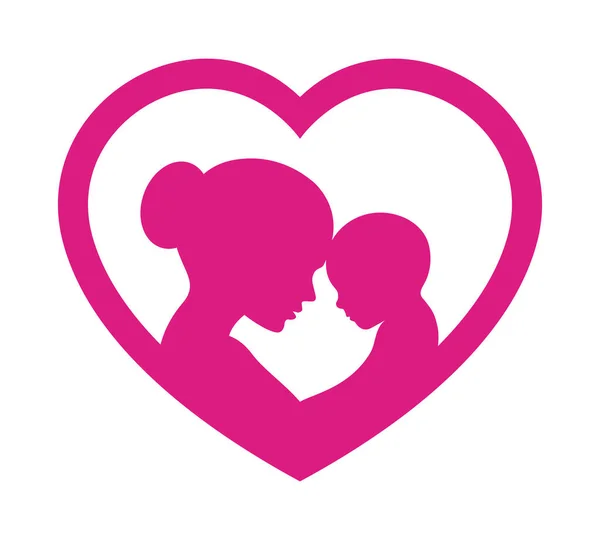 Símbolo Vectorial Día Las Madres Corazón Con Silueta Mamá Bebé — Archivo Imágenes Vectoriales