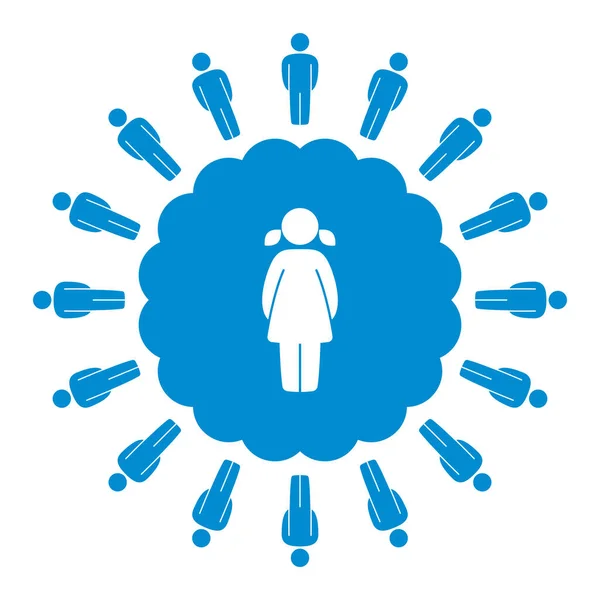 Vector Blue Symbol Many Men Standing Circle One Woman Isolated — Stock Vector