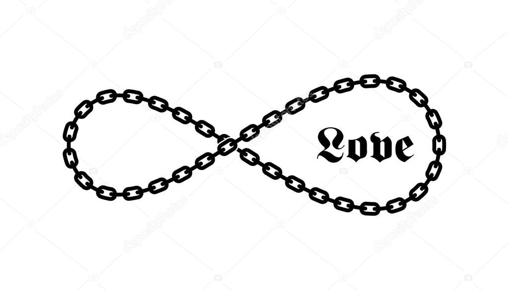 Vector symbol of endless love with chain and text - love