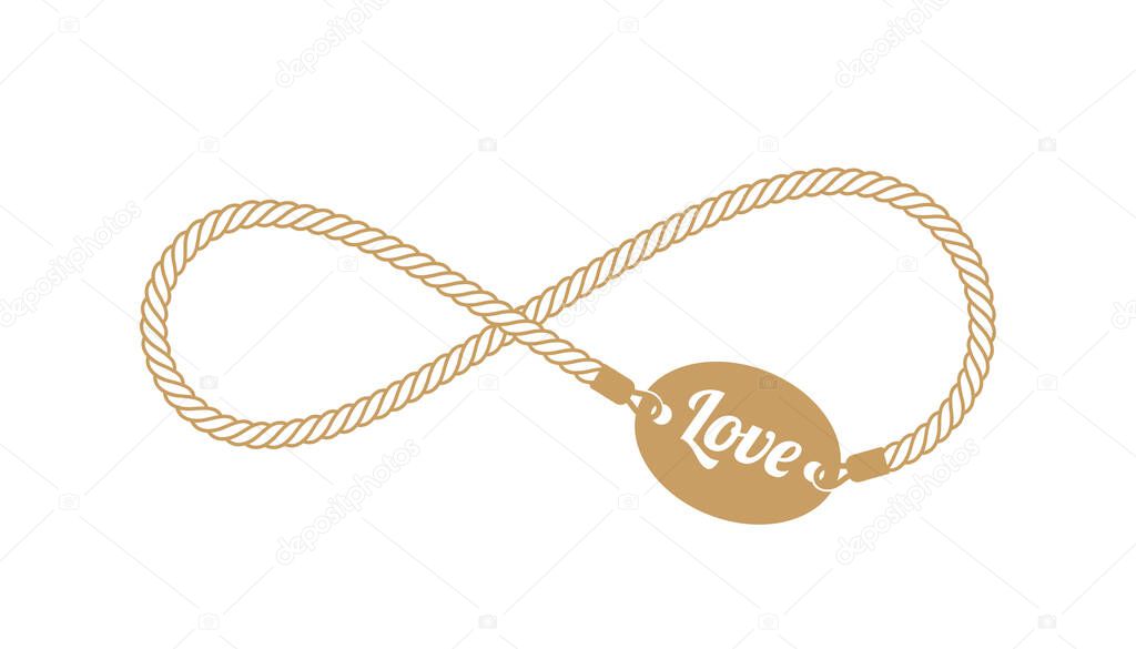 Vector wrist chain with text - love. Symbol of endless love