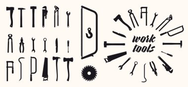 Vektör izole edilmiş siluet simgesi çalışma araçları.