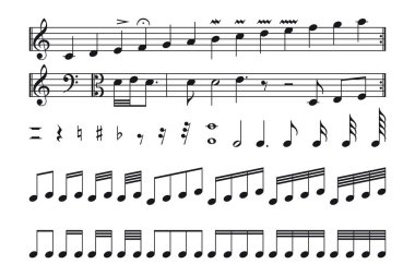 Vektör izole müzik işaretleri simgesi - notalar. Müziğin için..