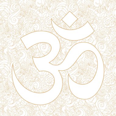 Doğal güdüleri olan Om Vektör Sembolü. Beyaz arkaplan.