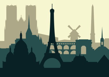 Paris 'in vektör silueti - Peyzaj biçimi