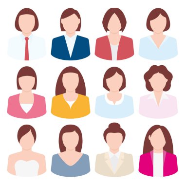 Renkli vektör simgeleri iş kadınları kümesi. Modern düz stil tasarım. Beyaz arkaplanda izole