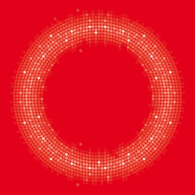 Noktalar tarafından oluşturulan vektör renkli daire. Kırmızı arkaplan