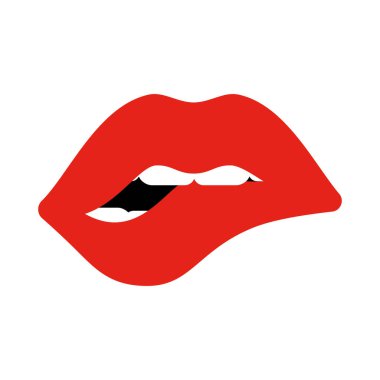 Dişi yuvarlak dudakları ısıran vektör. Beyaz arkaplanda izole