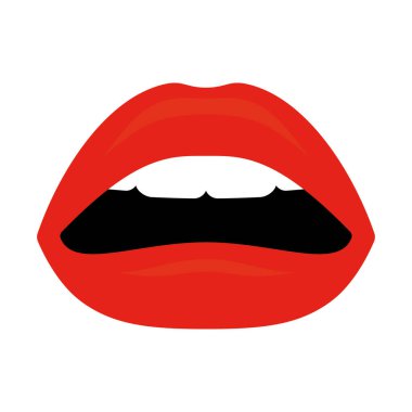 Beyaz dişli, kırmızı dudaklı dişi vektör. Beyaz arkaplanda izole.