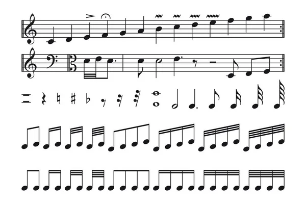 Vector Geïsoleerde Muziek Tekens Pictogram Noten Voor Muziek — Stockvector