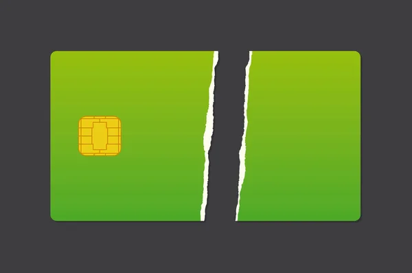 Vector Torn Green Credit Card Dark Background — Stock Vector