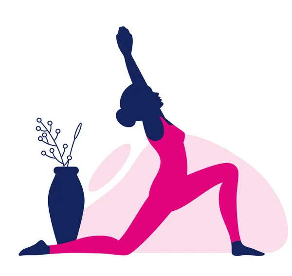 Silueta Vectorial Mujer Practicando Yoga Aislado Sobre Fondo Blanco — Vector de stock