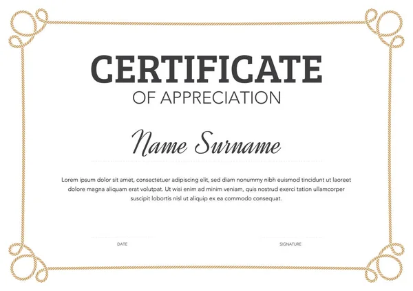 Horizontal Format Certificate Template Classical Style Rope Ornamental Frame — 图库矢量图片