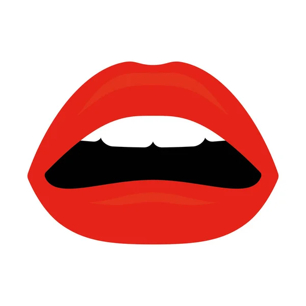 Διάνυσμα Ανοιχτά Γυναικεία Κόκκινα Χείλη Λευκά Δόντια Απομονωμένα Λευκό Φόντο — Διανυσματικό Αρχείο