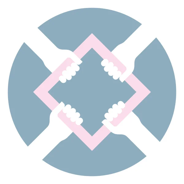Vektorová Ikona Čtyř Rukou Držících Společný Čtverec Symbol Přátelství Modré — Stockový vektor