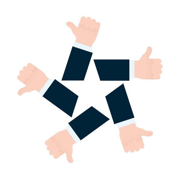 Vector icon business hands in a circle creating a star. Doing positive gesture with hand. Isolated on white background.