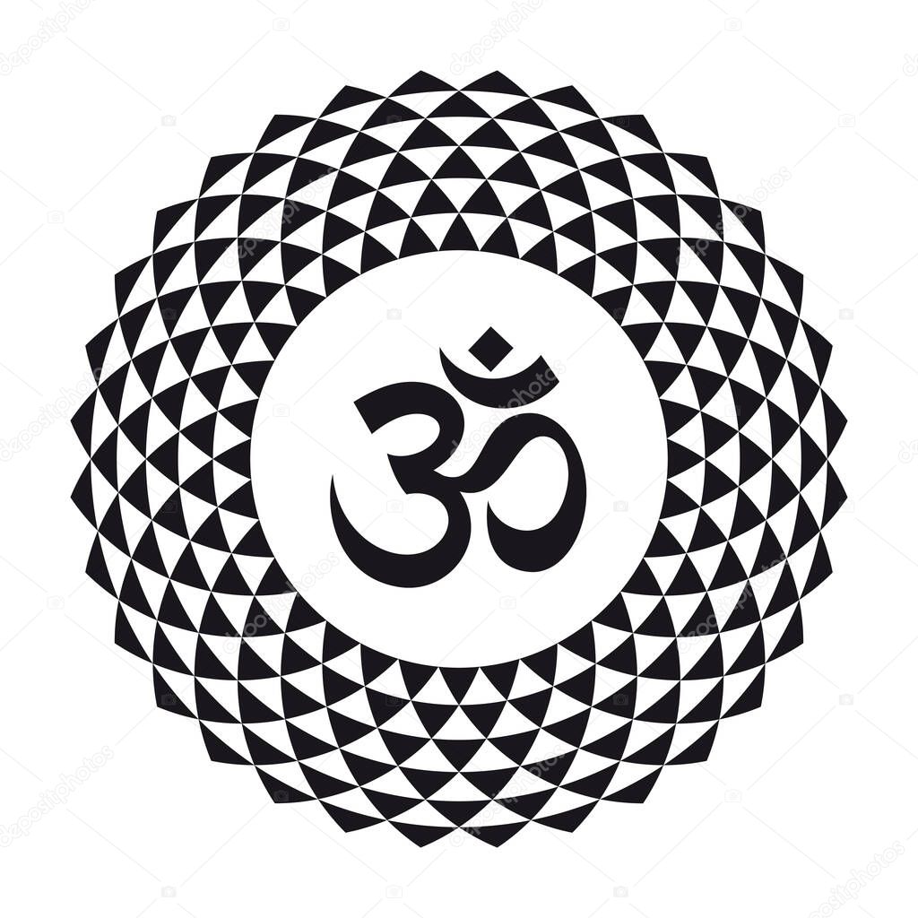 Om vector black symbol with mandala. White background.