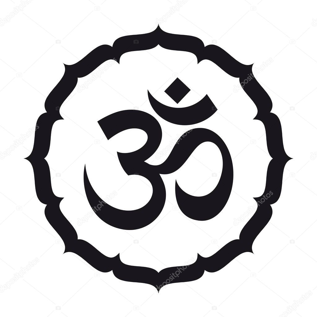 Om Vector black symbol with mandala. White background.