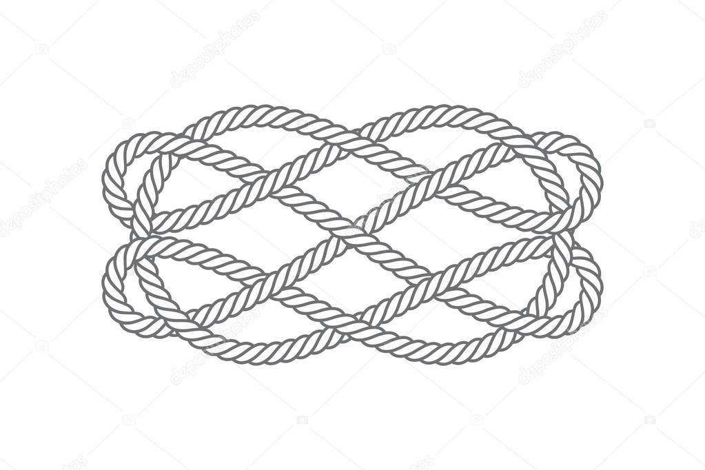 Vector black rope, decorative knot. Tattoo  Isolated on white background.