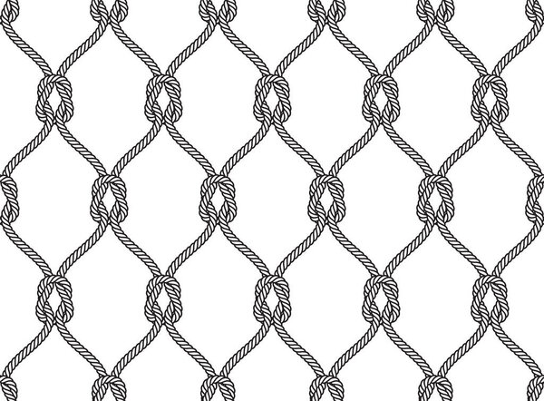 Vector rope, fishing net, seamless. White background.
