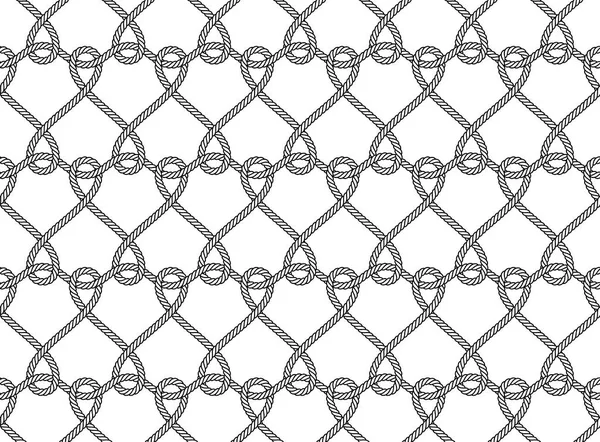 Vector Ropes Fishing Net Seamless White Background — Stock Vector