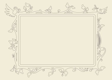 kalp, kelebek ve yaprakların vektör sembolleriyle süslenmiş barok çerçeve