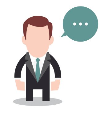 Konuşma balonu olan vektör karikatür işadamı. Avatar karakter çizimi tasarımı. Beyaz arkaplanda izole.