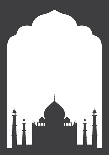 Bingkai Hitam India Dengan Taj Mahal Latar Belakang Putih - Stok Vektor