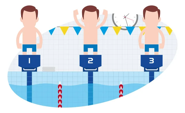 Les Hommes Nageurs Ligne Départ Natation Sportive Isolé Sur Fond — Image vectorielle