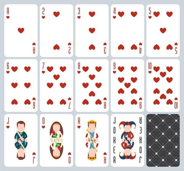 Poker Jeux Cartes Coeurs Costume Fond Bleu Pont Design Original — Image vectorielle