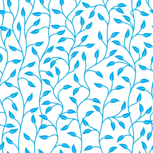 Texture Sans Couture Vectorielle Bleue Arbuste Avec Des Feuilles Isolé — Image vectorielle