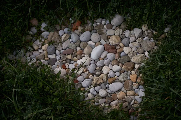 Pebbel stenen in het groene gras Stockfoto