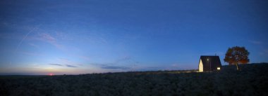 Yalnız ağaç akşam boş alanı ev ayakta