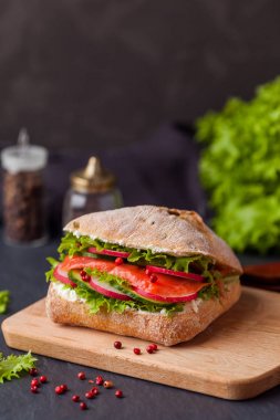 Ciabatta sandviç somon, sebze ve taze salata ile woo